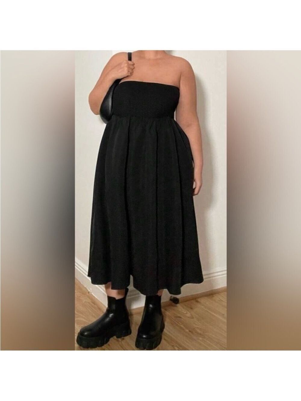 SHEIN Curve Black dress size 0XL bandeau style strapless with flowy skirt